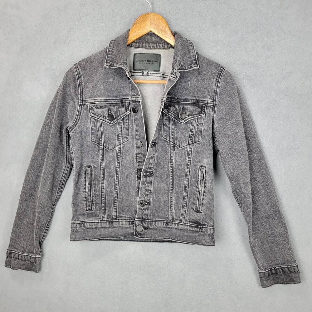 Lucky Brand Trucker Jean Jacket Women's XS Gray Denim Button-Front Y2K Grunge